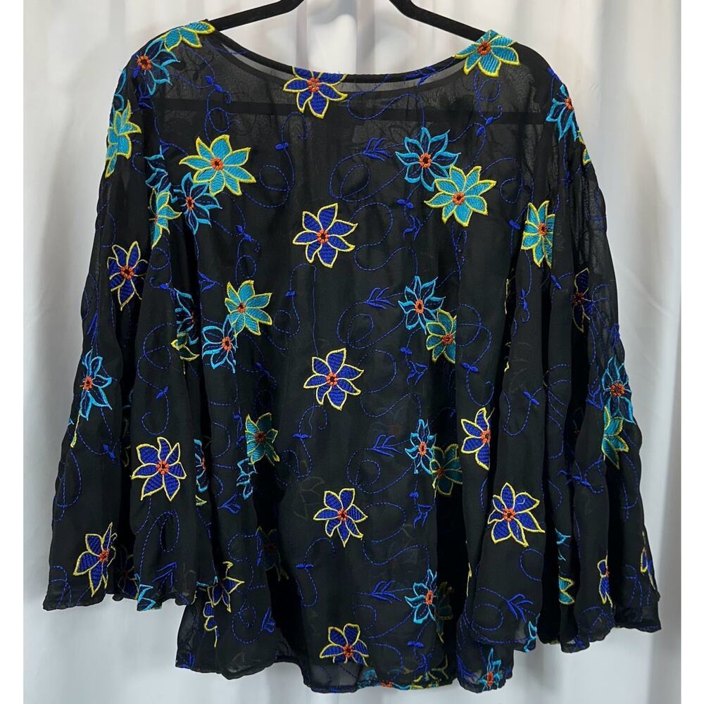 EsY Studio EY blouse Size XL Vintage Lined‎ Bohemian folk inspired cape sleeve